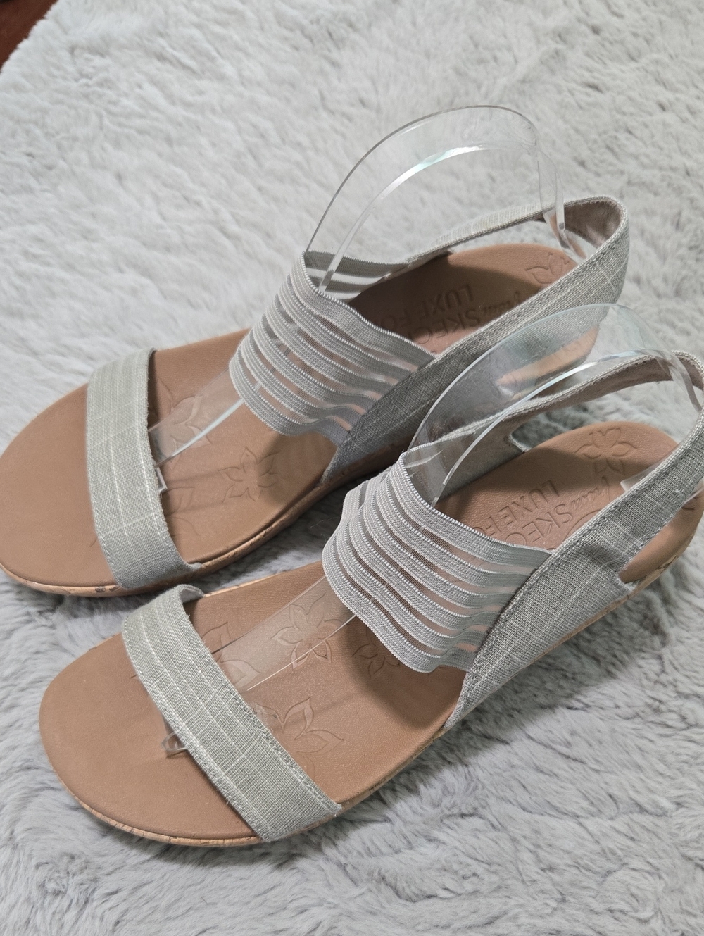 Skechers Beverlee Smitten cork wedge sandals stretch slingback strap size 9.5W - Picture 6 of 14